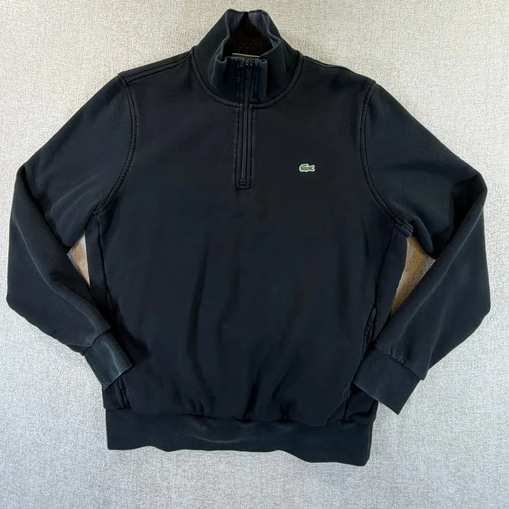 Lacoste Men's Large Black Half Zip Long Sleeve Pullover Athleisure Sweatshirt